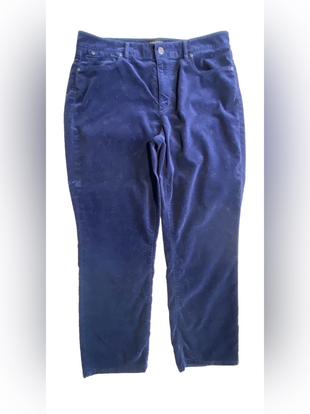 GOOD- Size 12 Womens Talbots Velvet Feel Straight Pants Flawless 5 Pocket Blue